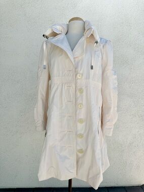 CREENSTONE Women's Light Cream Hooded Trench Coat